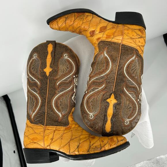 VTG 90s y2k men\'s exotic gator‎ patch 1901 El General tall leather western boots main image 4